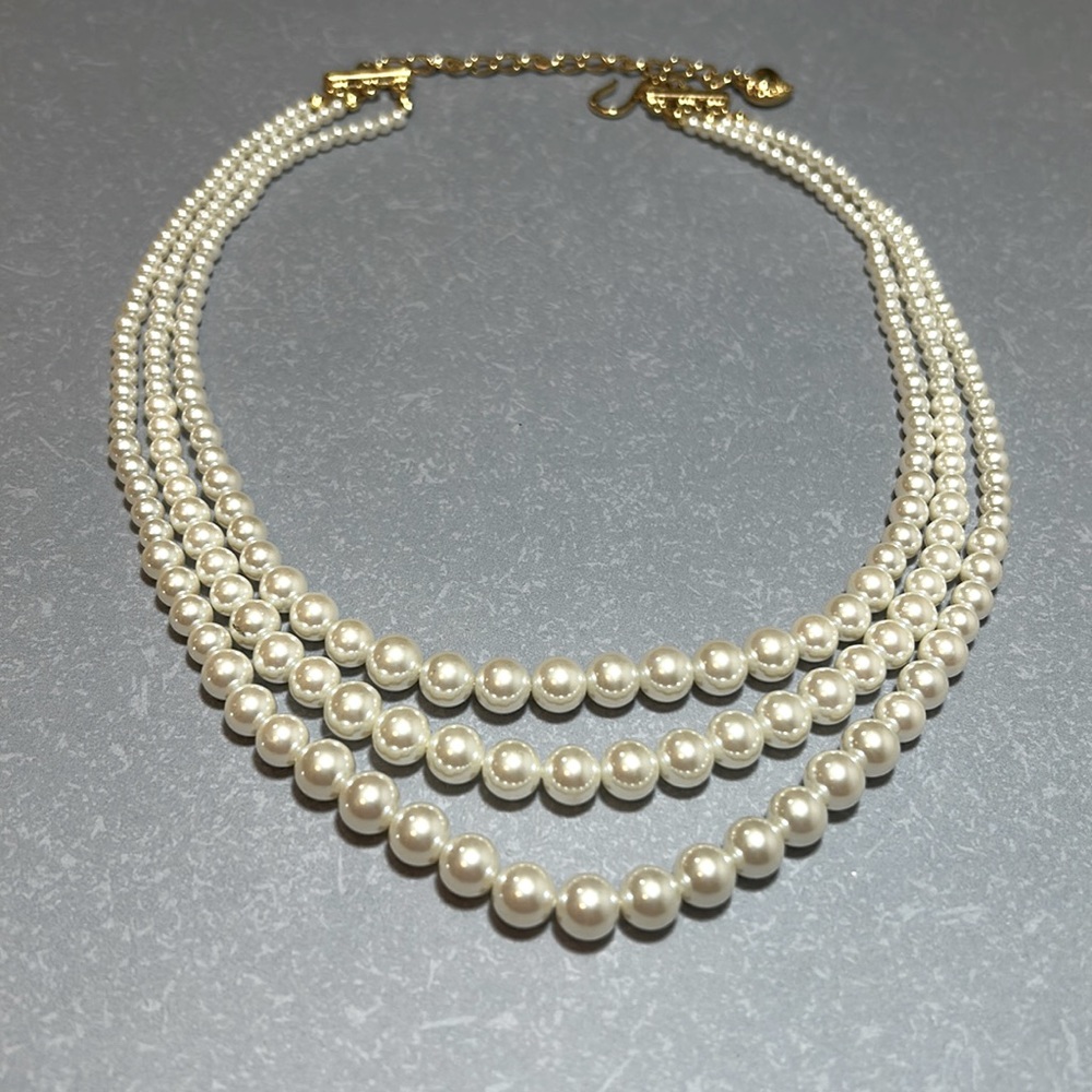 Carolee Gold and White Pearl Necklace Three-Strand Design